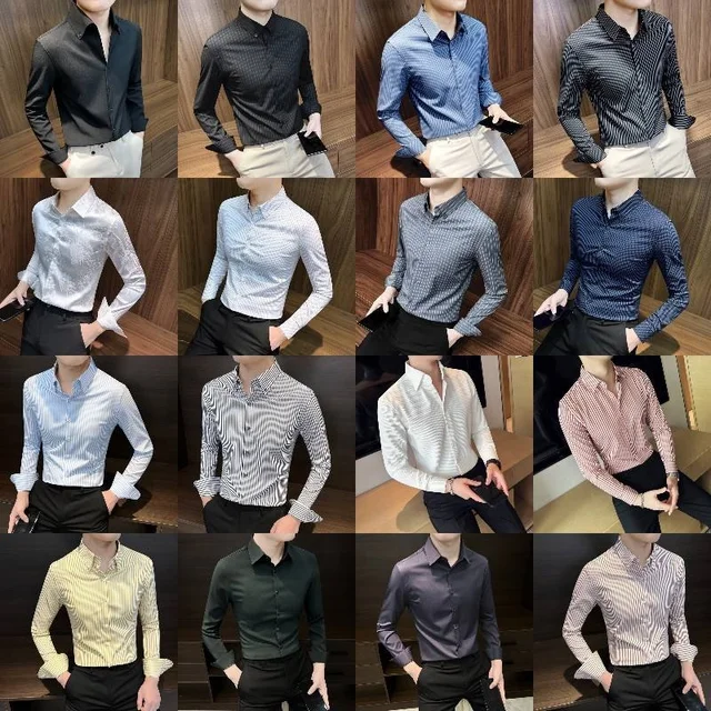 2025 New Wl Spring Casual Long-sleeved Monochrome Men's Shirt Casual Wholesale Work Business Formal Shirts Hombre Shirt