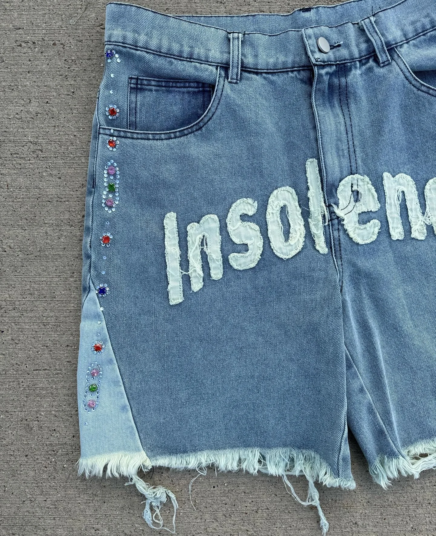 Custom Summer Streetwear Oversized High Waist Cotton Baggy Rhinestone Men Flare Denim Jeans Shorts Trouser Jorts With Embroidery gallery 4