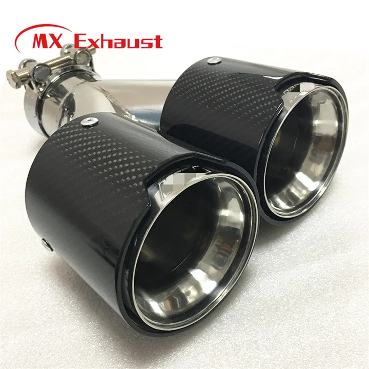Double Silencieux Échappement Fibre Carbone 38-65mm - Design Y Brillant Acier Inox