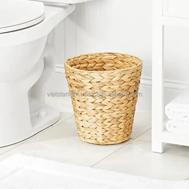 Natural Seagrass Wicker Water Hyacinth Round Waste Basket Trash Bin For