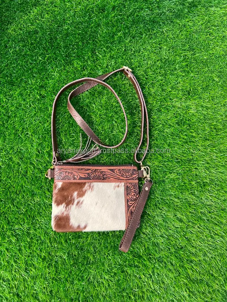 Clutch Hand Tooled Hair On Genuine Leather