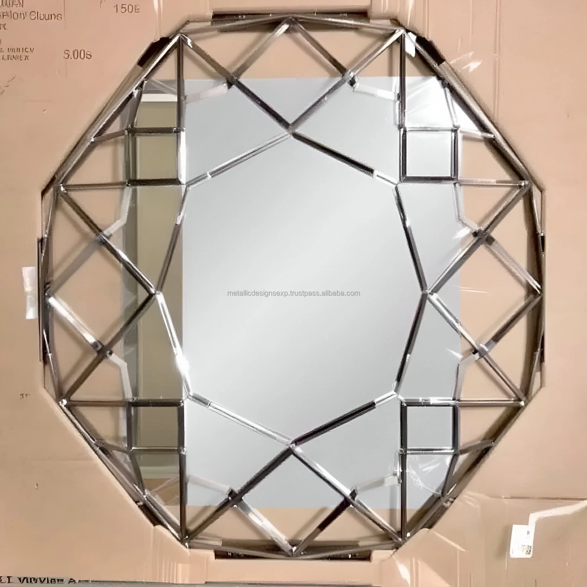 Modern Silver Wall Mirror Set Central Oval Detailed Circular Accents ...