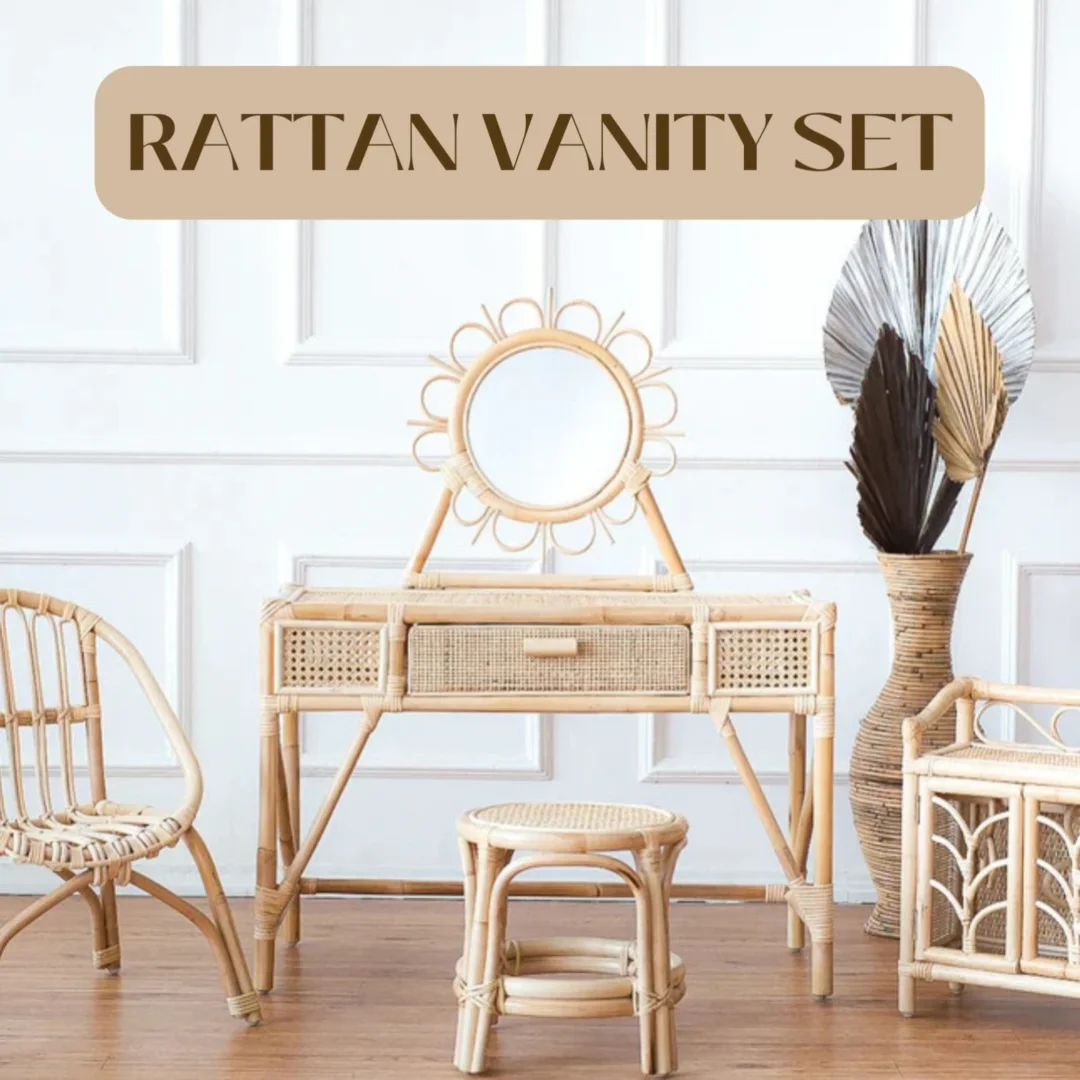 Children Bedroom Kids Furniture Vanity Makeup Table Handmade Rattan