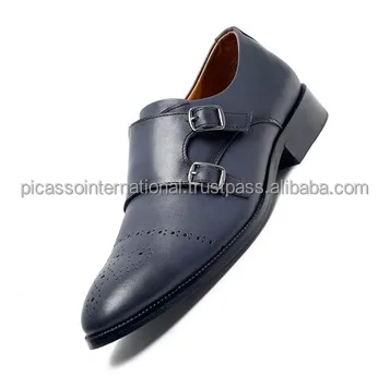 Double Blue Monk Strap Designer Casual Wear Oxford Trendy Office Business Genuine Leather Formal Shoes from Indian Supplier