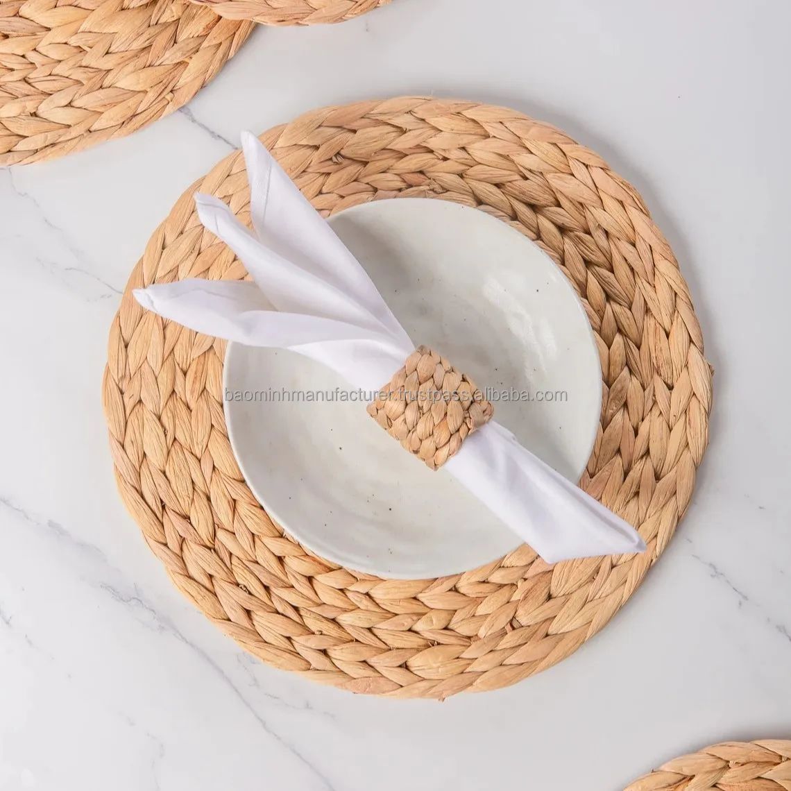 Round Water Hyacinth Placemats Boho Rattan Woven Placemats Table Wicker