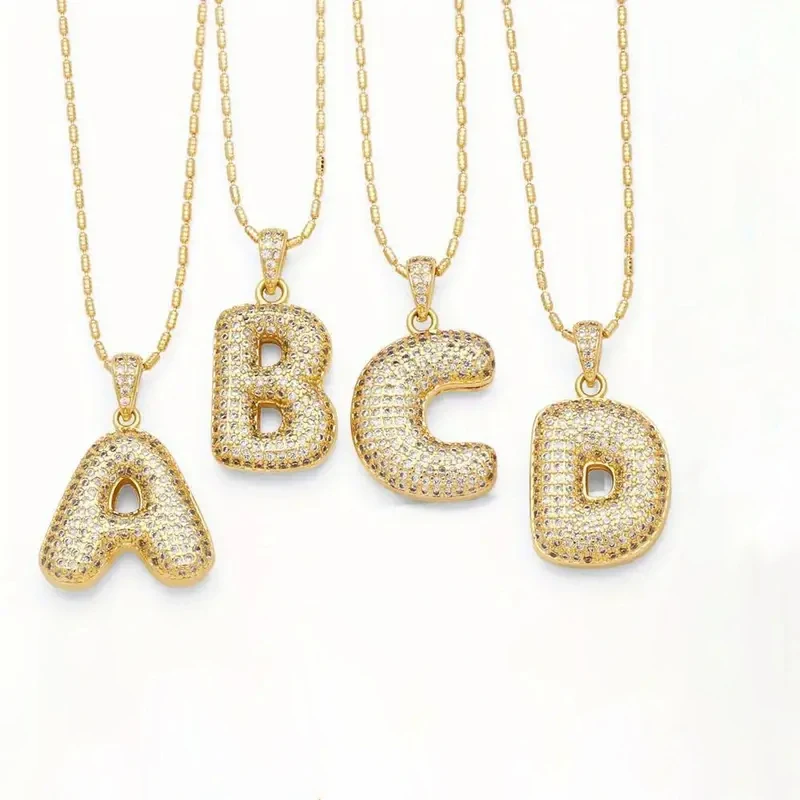 Balloon Initial Necklaces for Women Small Chunky Puff Bubble Chubby Balloon Alphabet Initial Letter Pendant Necklace for Women