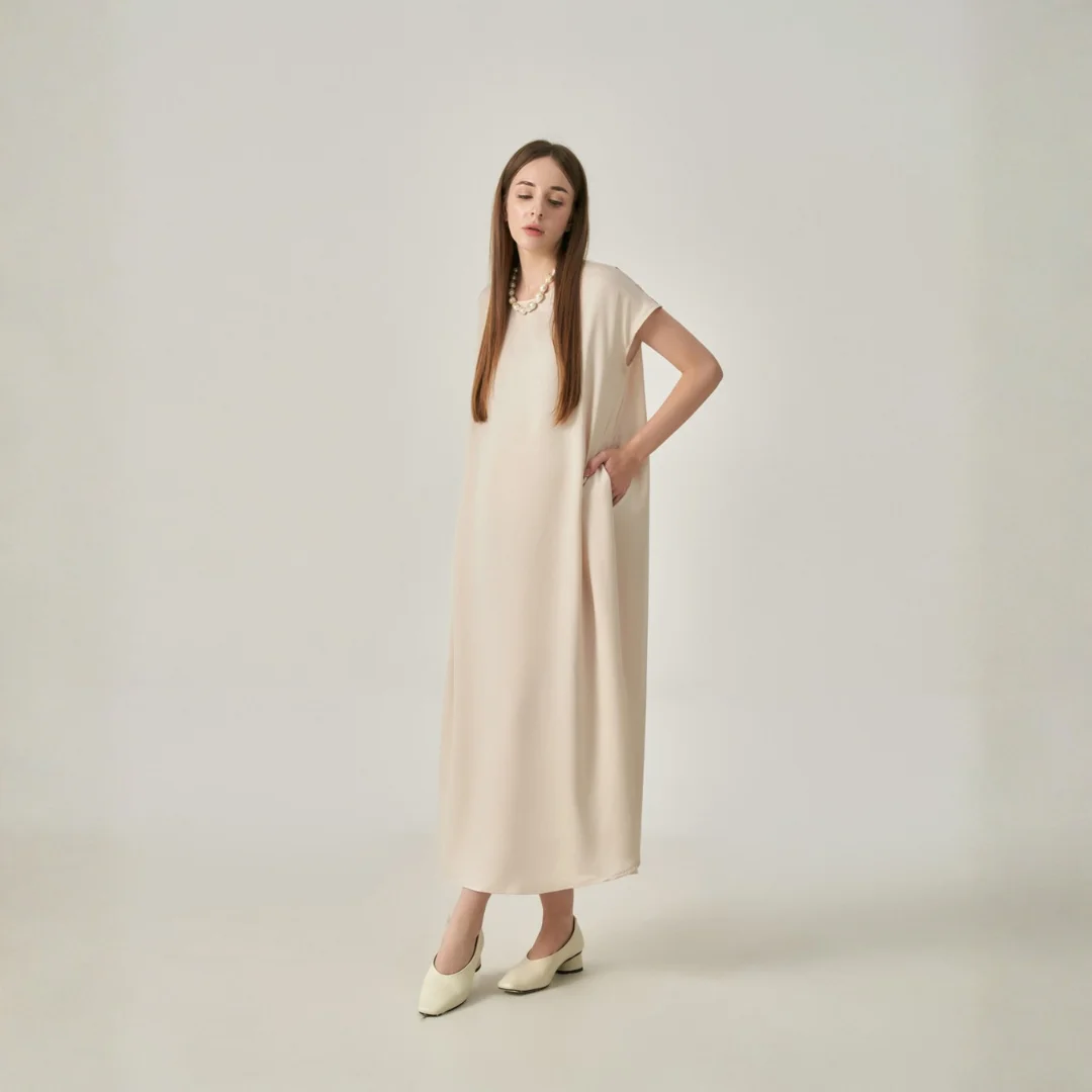 Women's Silk Satin Striped Midi Dress, Crew Neck Short Sleeve, Loose Fit  with Pockets, Breathable Minimalist Casual Style| Alibaba.com