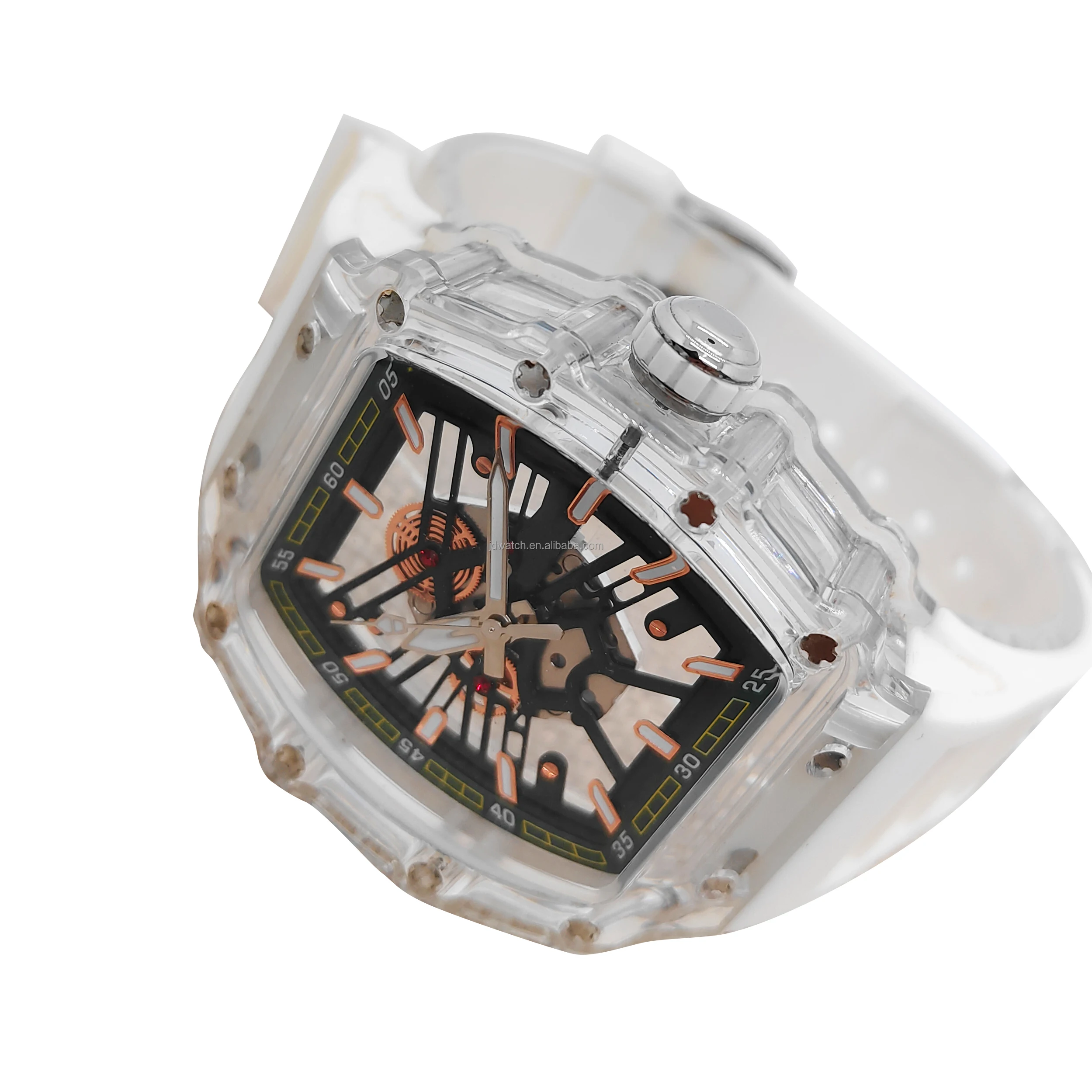 Futuristic Transparent Skeleton Watch with Tonneau Case