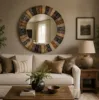 Two-tone rustic stained wooden mirror