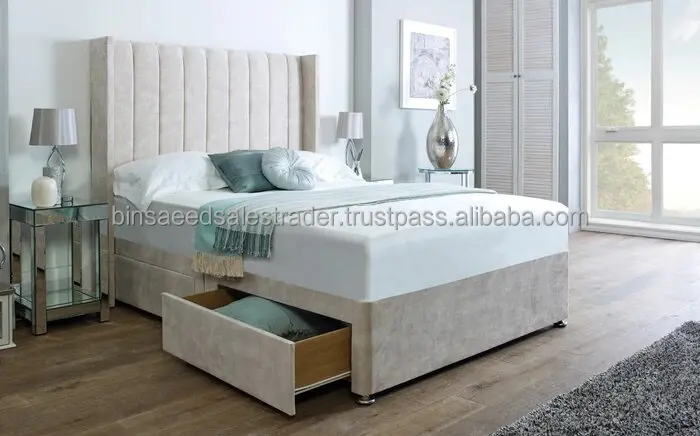Full Size Upholstered Headboard Bedroom Wood Slat Kit Gray Bed Frame Platform 