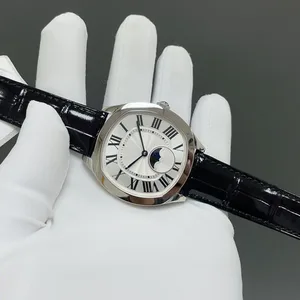 Luxury High-quality Men's Mechanical Watch White Dial Stainless Steel case Genuine Leather Strap Automatic Classic Retro Watches