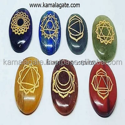 7 Chakra Engraved Oval Shaped Crystal Stone Set Semi-Precious Stone ...