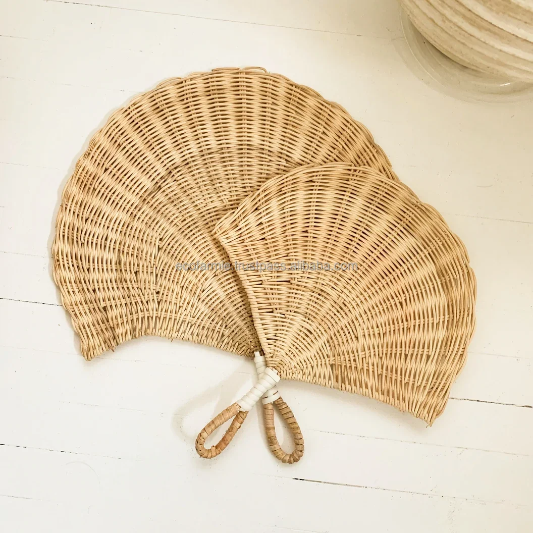 Wicker hand held fans discount