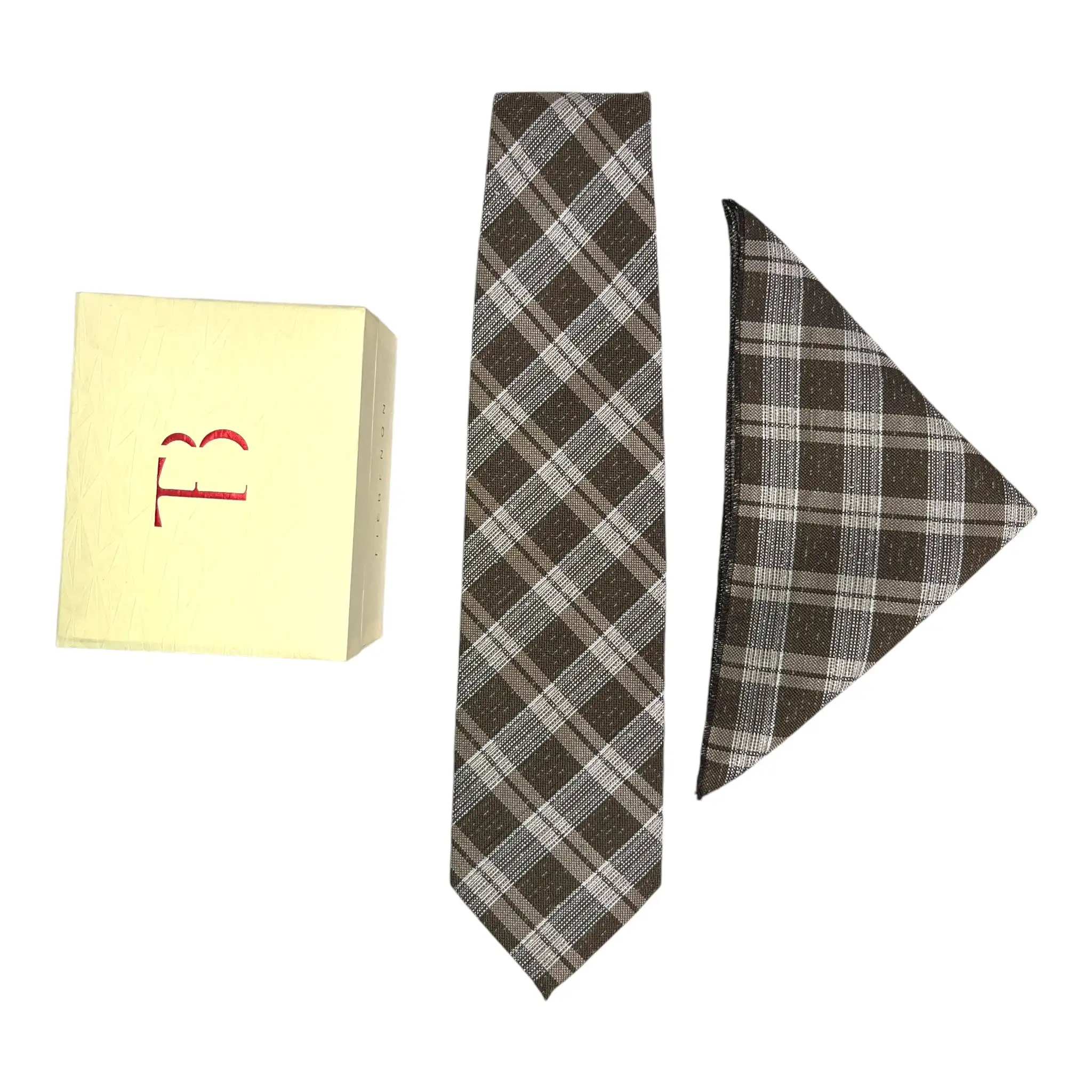 Tie Benon Multi-Color Tartan Plaided Broad Cashmere Tie and Pocket Square Combo