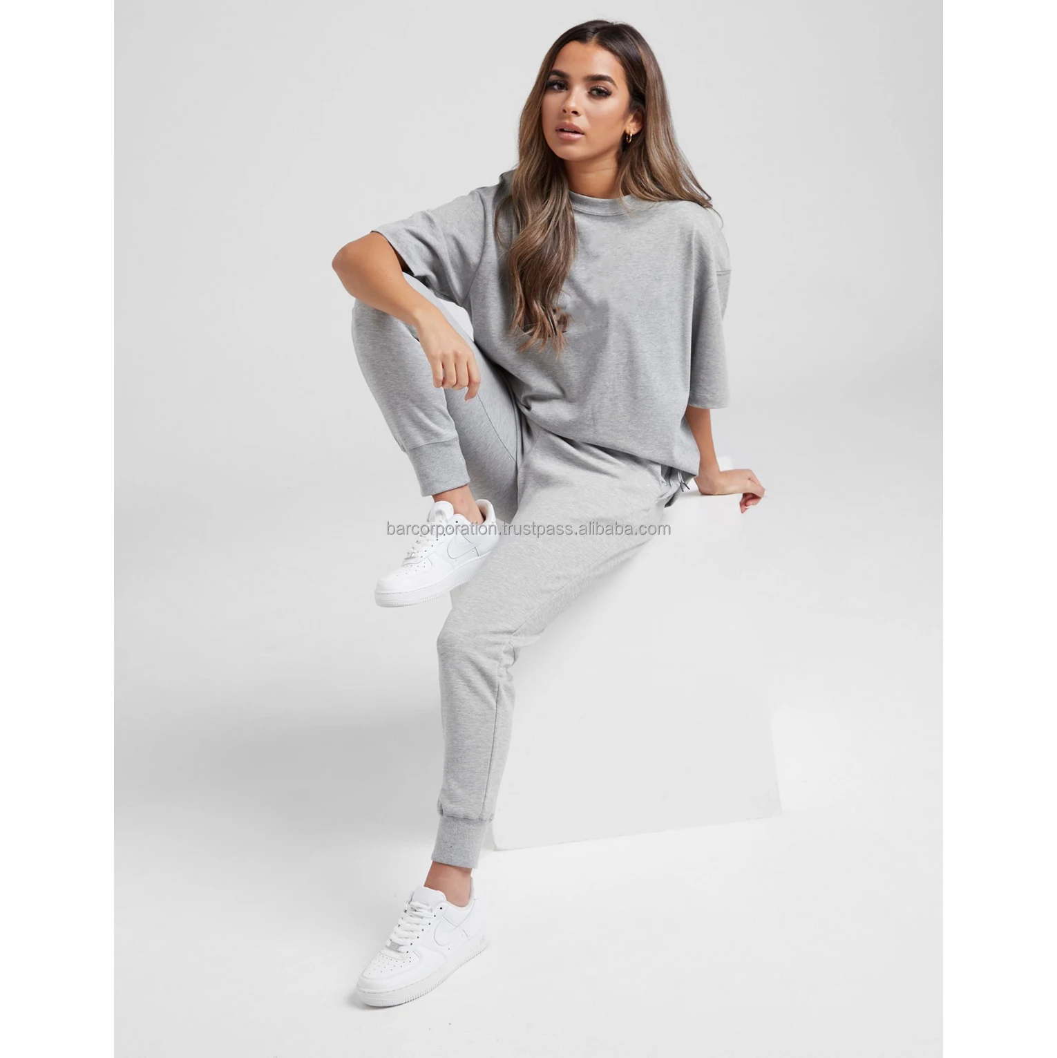 Solid Color Long Sleeve Sweatshirt Zipper Joggers Sweat Suit 2 Piece