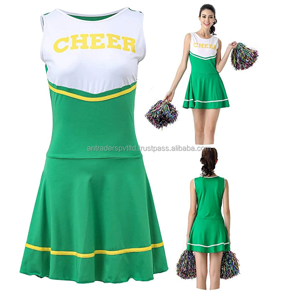 Womens School Girls Cheerleading Dance Costume Letter Printing Round Neck Sleeveless Pleated 9596