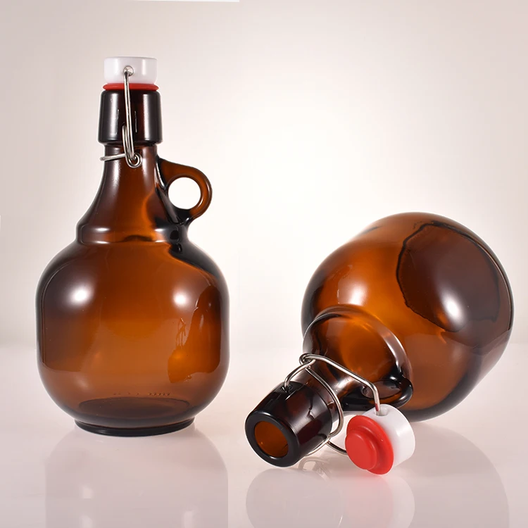 1liter Amber Barrel Glass Growler Jug With Swing Closure Integral ...