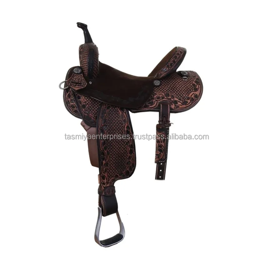 Western Horse Barrel Leather Saddle Tack Set With Matching Accessory