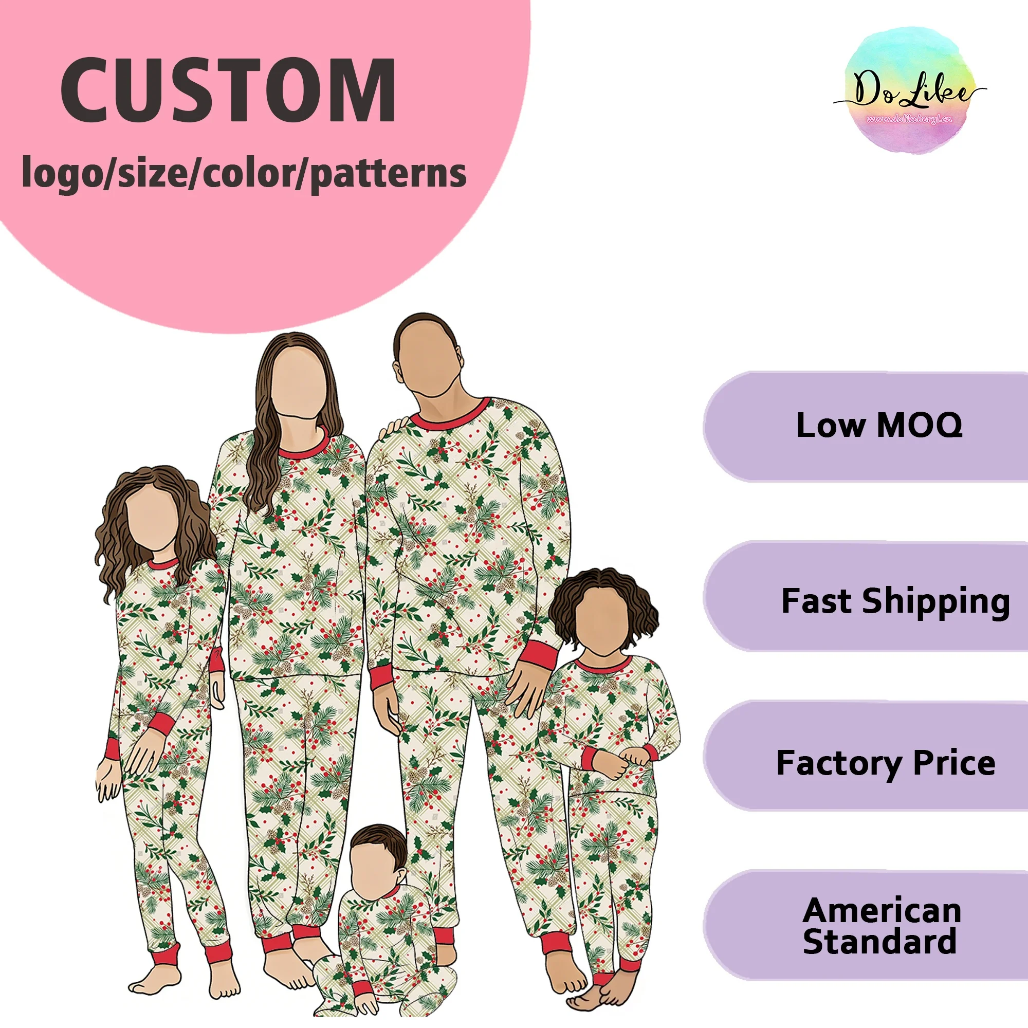 Xmas Pyjama Set Button Down Christmas Pajamas Family Design Bamboo Nightwear Sleepwear