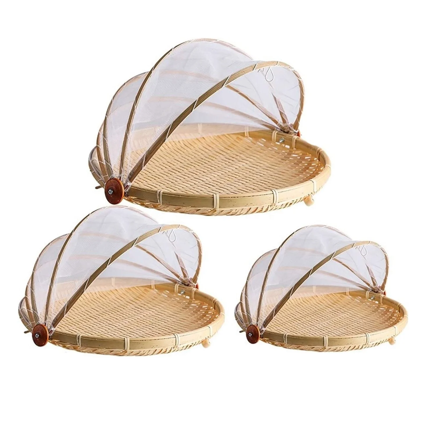Экологически чистые тканые бамбуковые корзины для хранения продуктов круглый с крышкой палатка фрукты хлеб сервировочный Лоток складной набор декоративный