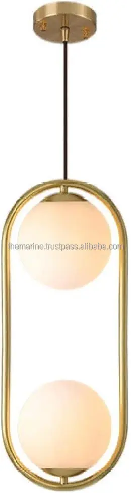 Modern Gold Hanging Light Fixture Brass 2 Holder Chandelier Globe Pendant with Glass for Sloped Ceilings for Bar Decorations