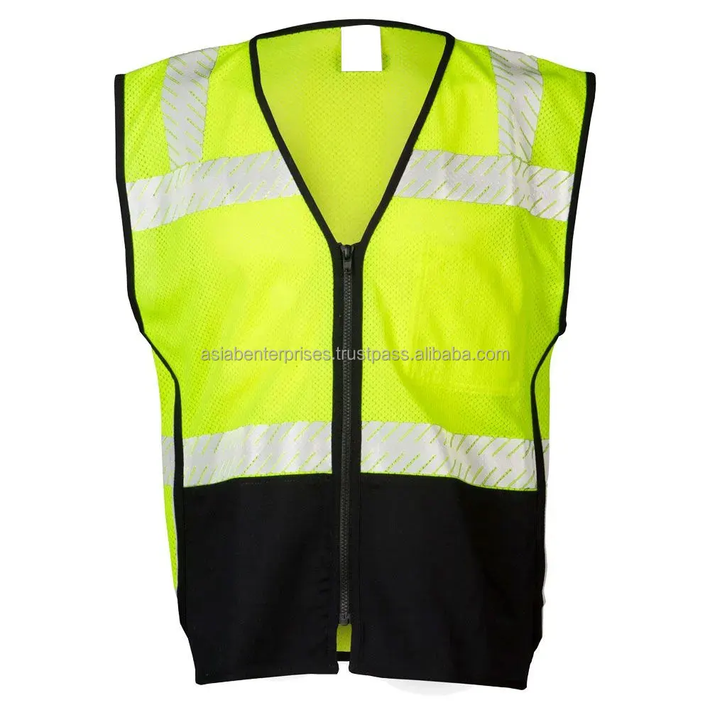 Reflective High Visibility Construction Safety Vest For Men With Pockets Zipper Custom Made 100
