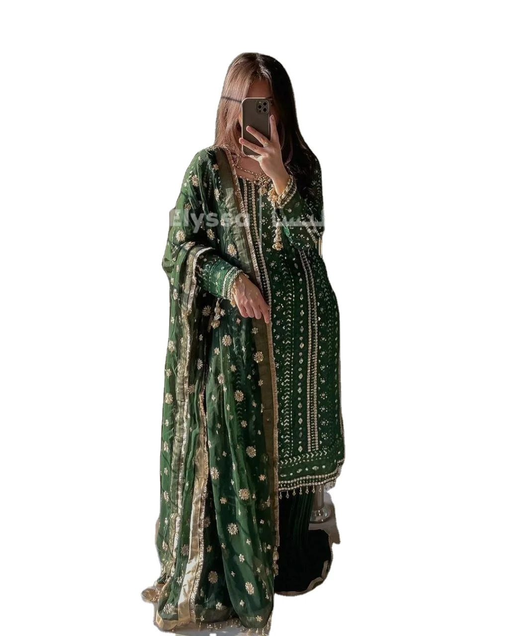 Blue Organza Salwar Suit With Kameez And Dupatta For Indian & Pakistani Wedding Festival - Moti With Thread & Sequence Embroidery Work main image 1