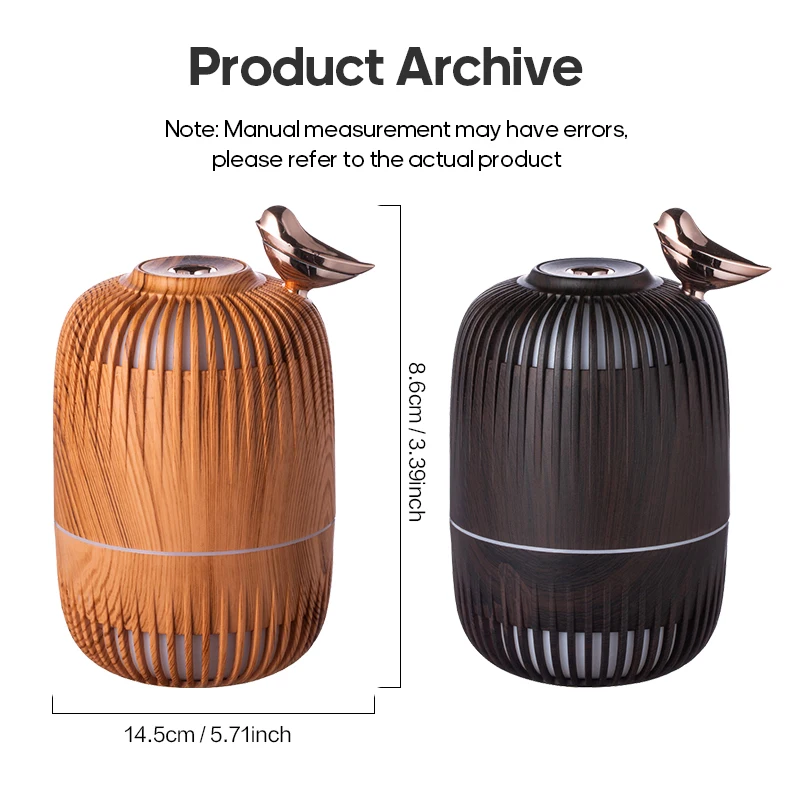 Hollow Bird Cage Air Humidifier Purifier 280ML Electric Ultrasonic Diffuse Wooden Bedroom Humificador With Night Light
