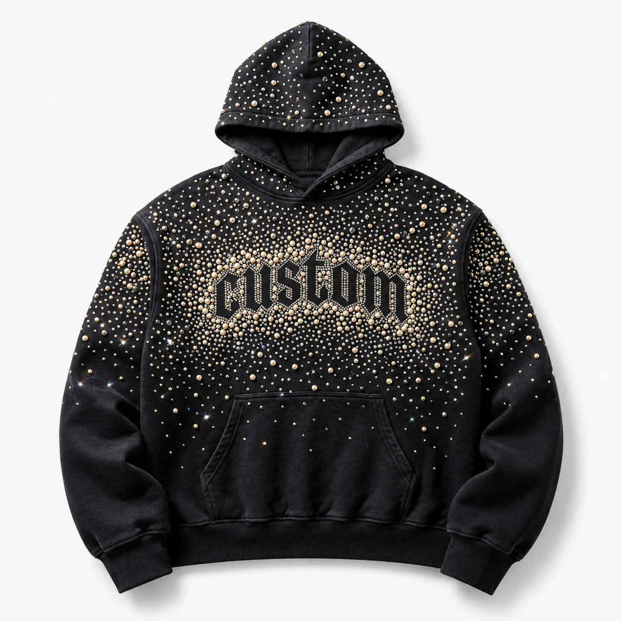 Custom Oversized 100% Cotton With Rhinestone Zipper Hoodie Soft Fabric Vintage Style For Unisex Wear Comfort Wear