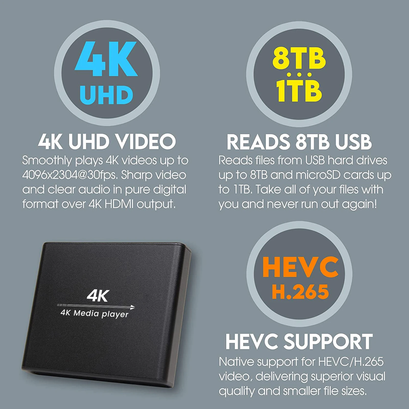 NEUMI Atom 4K Ultra-HD Media Player – Lettore Da USB E SD – HDMI E AV – Riproduzione Automatica
