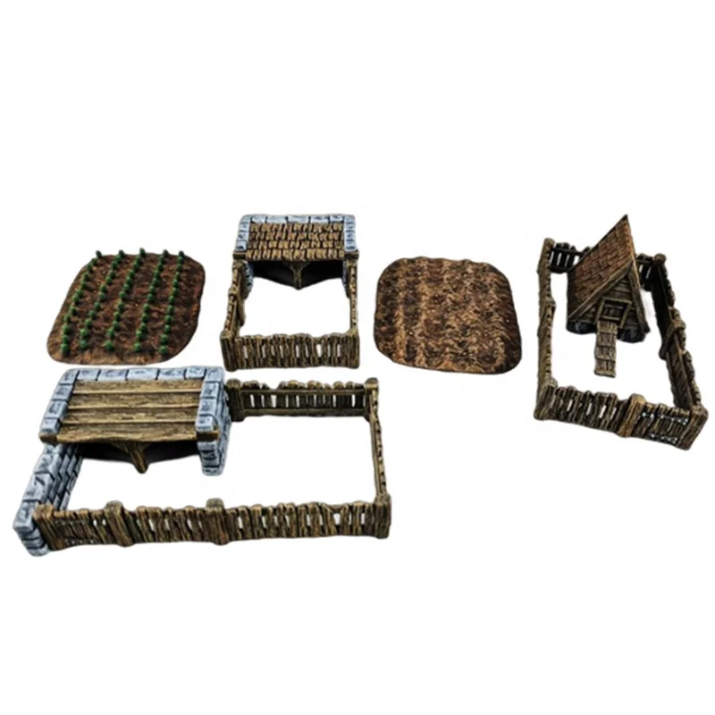 طاولة ألعاب مخصصة لألعاب الورق والخيال (DnD) ونماذج ديكور ألعاب الحروب والمعارك، تماثيل صغيرة من الراتنج لمجموعة مزرعة وبلدة، بيع بالجملة
