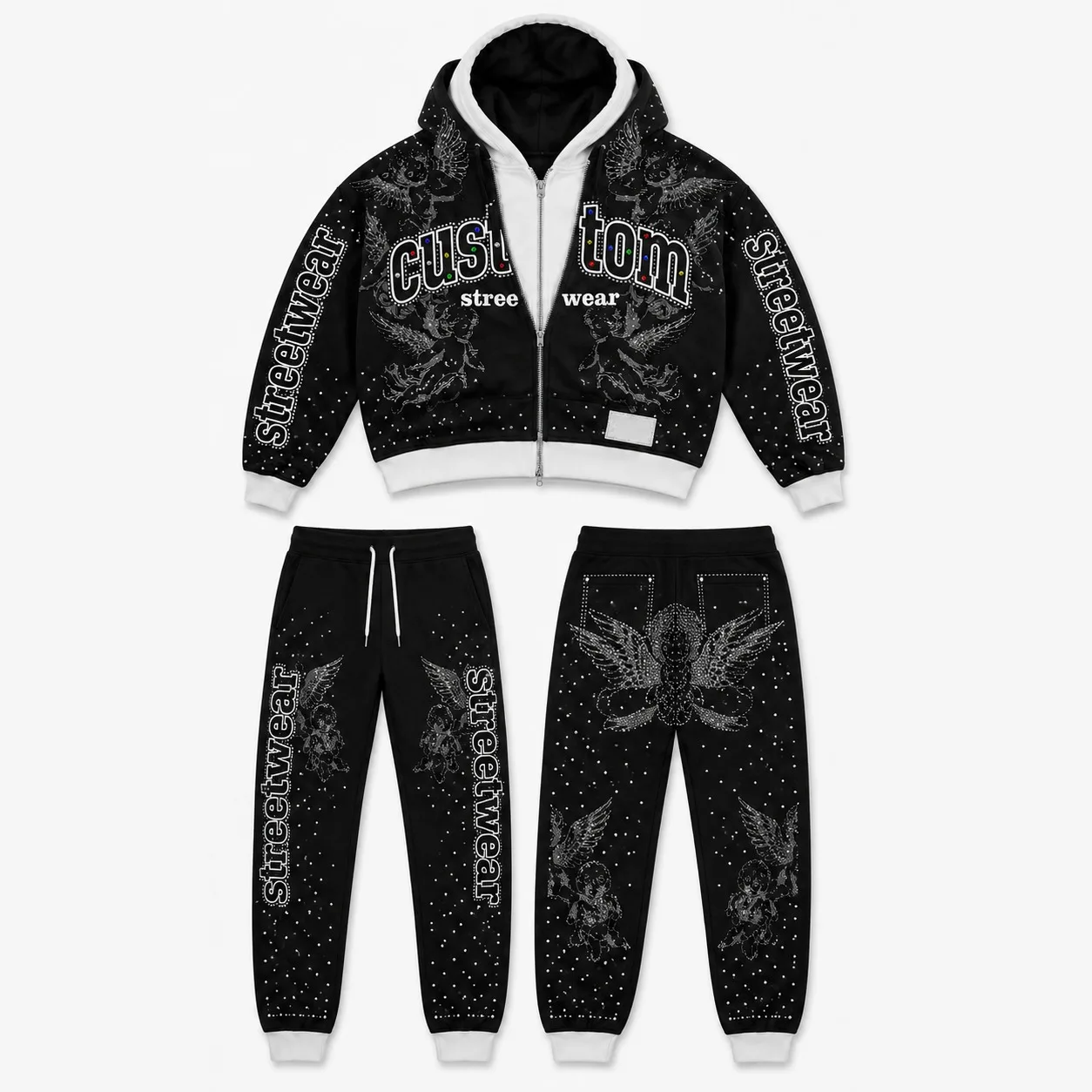 Custom Black & Gold Sports Tracksuit Set with Graphic Star Print Stylish Hoodie and Matching Jogger Pants For Unisex