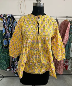 Hand Block Printed Cotton Floral Printed Top Tunic Bohemian Casual Partywear Hippie Sexy Tank Top For Women Gift For Her