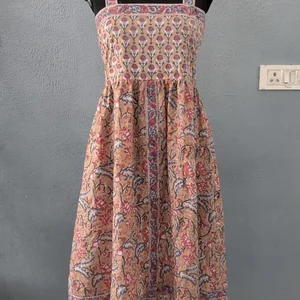 Adjustable Straps Long Maxi Dress 100% Cotton Block Print Solid Pattern Sustainable Winter Autumn Season Maxi Dress For Women