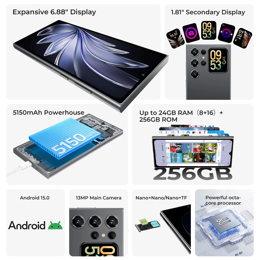 OUKITEL C62 PRO Smartphone with Dual Display 6.88 Inch 90Hz Screen