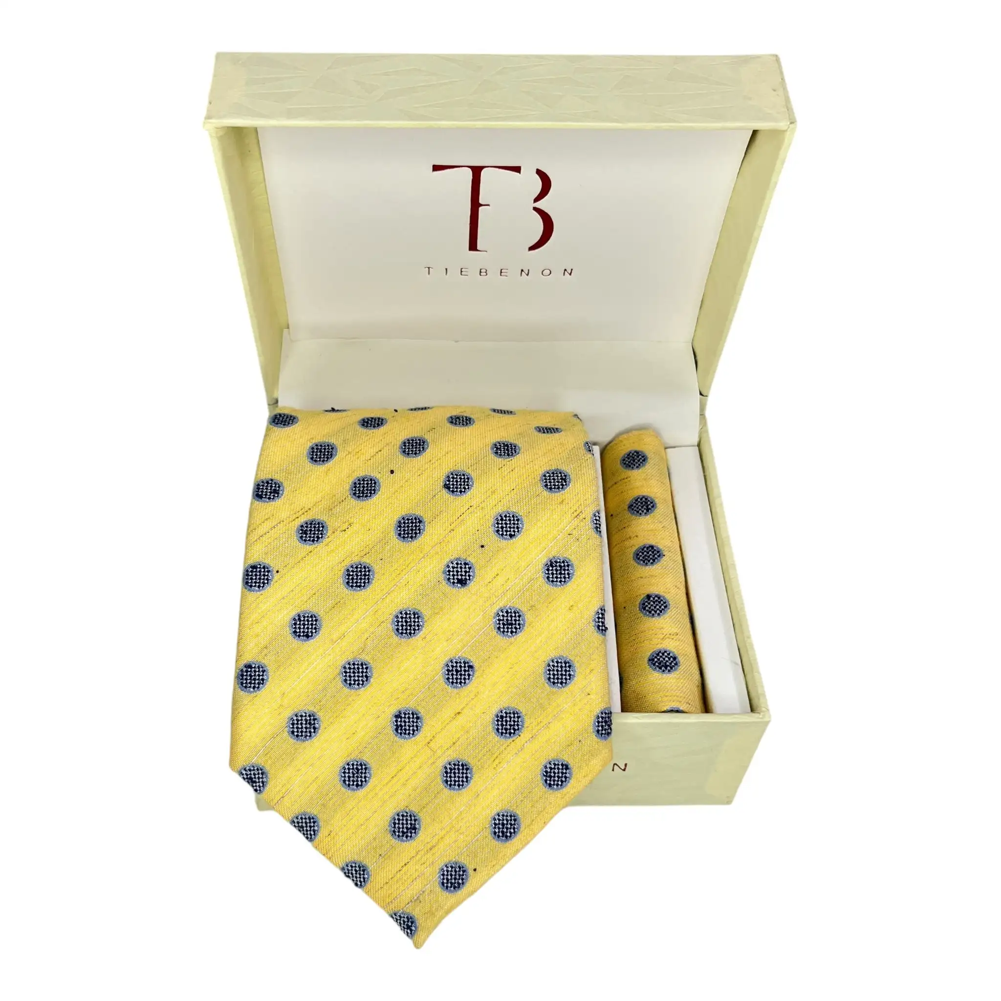 Tie Benon Yellow Dotted Broad Cashmere Tie and Pocket Square Combo for Groom Wear