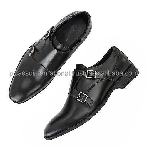 Double Monk Strap Black Antique Italian Leather Formal Casual Office Dress Party Wear Men's Genuine Leather Shoes Supplier