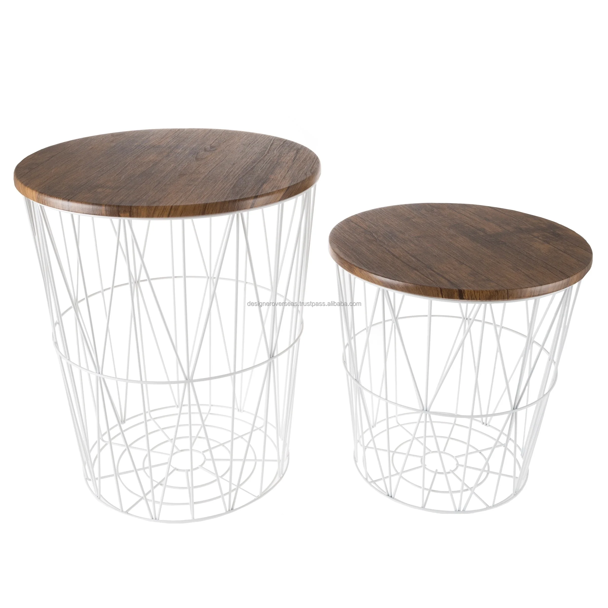 Crisscross Metal Framework Base with MDF Wood Tops Nesting End Tables with Additional Storage Set of 2 For Living Room Furniture