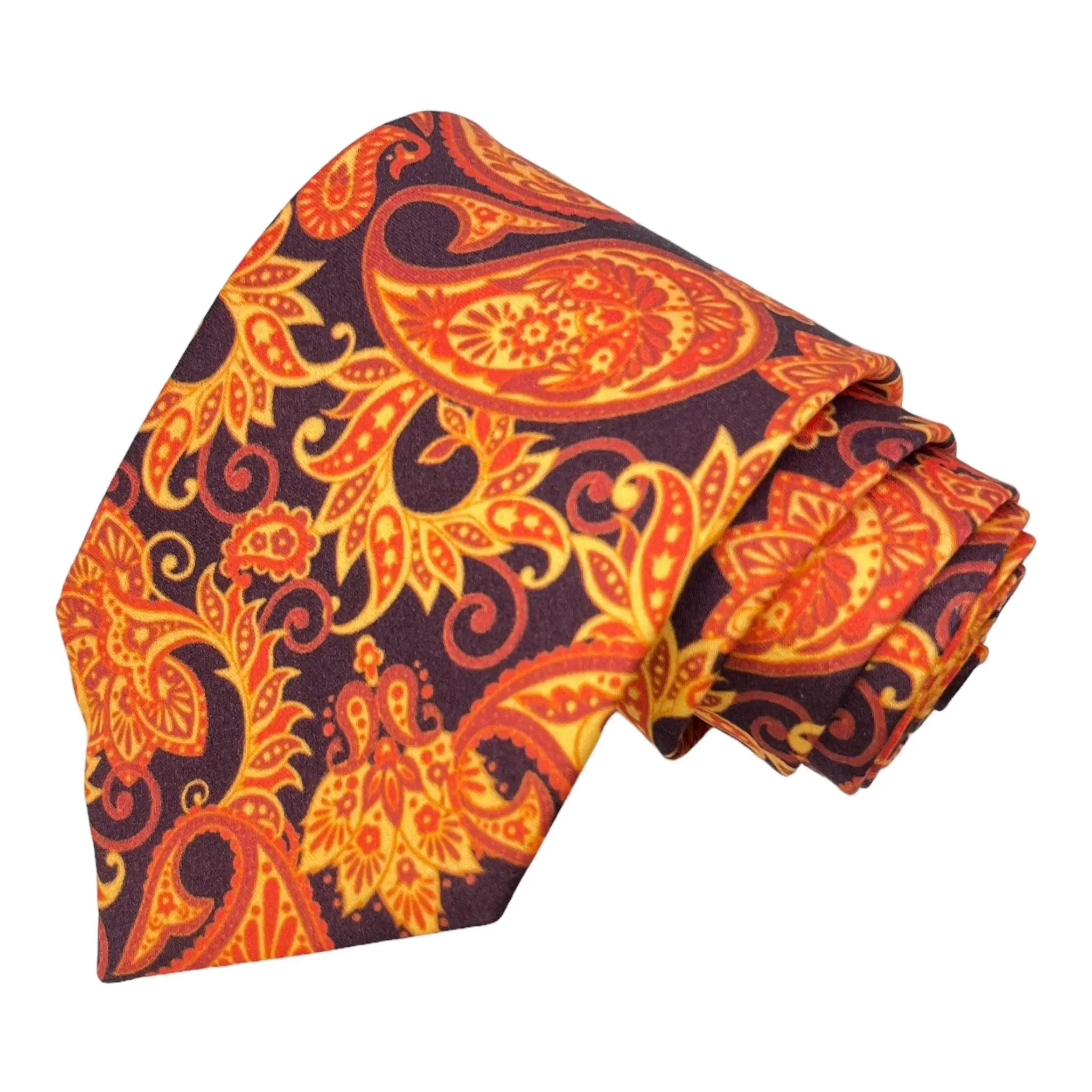 Elegant Copper Paisley Printed Silk Tie Fashion Accessory