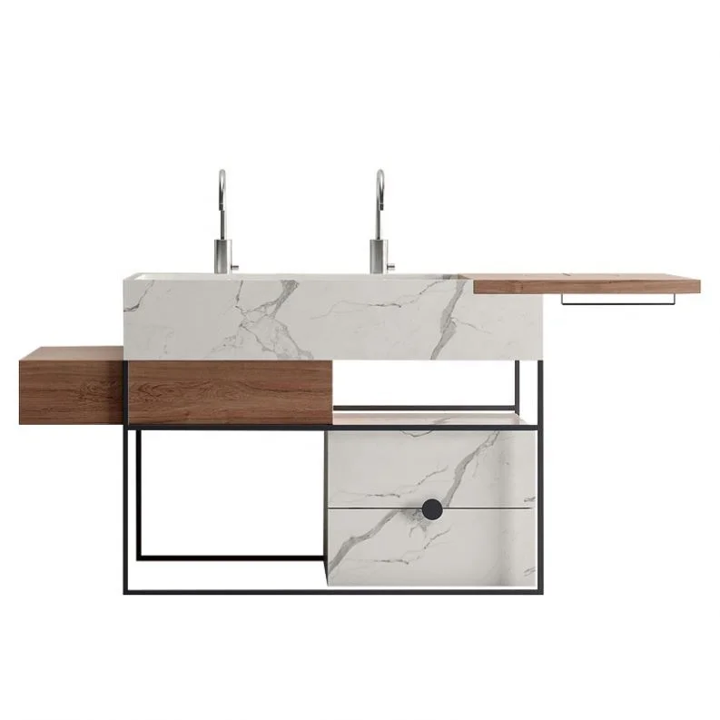 Steel Frame Wall Mounted Simple Design Bathroom Vanity Cabinet Set