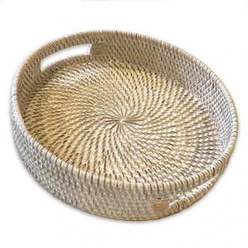 Round White Wash Rattan Bamboo Seagrass Fern Waterhyacinth Trays With ...