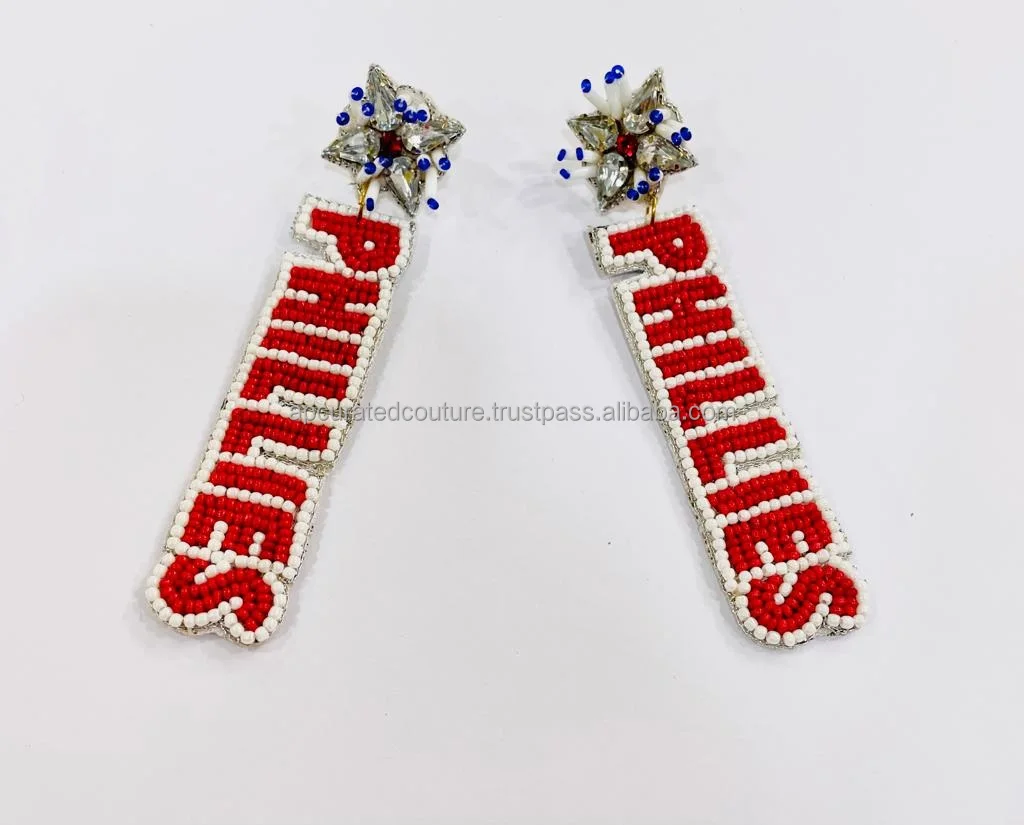 TIGER Letter Beaded Drop Earrings - Game Day Sports Earrings For Women, Hypoallergenic, 2.7 Inches
