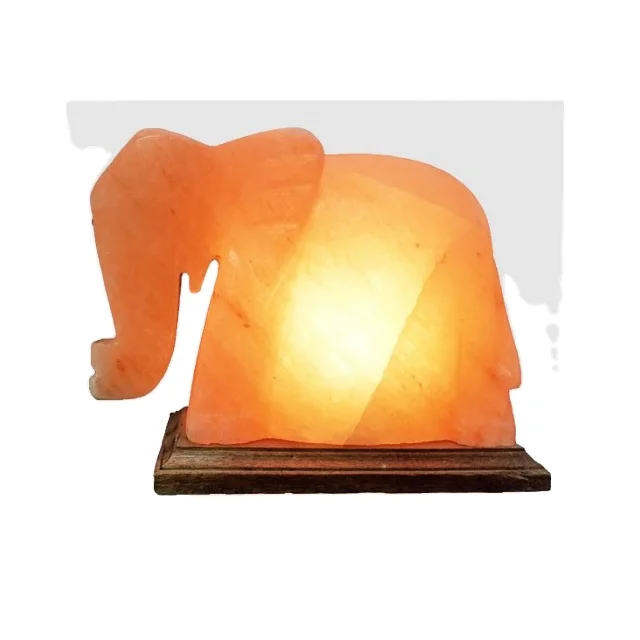 USB HIMALAYAN IONIZING HOLISTIC ROCK WHITE SALT LAMP ON WOOD BASE ELEPHANT SHAPE 