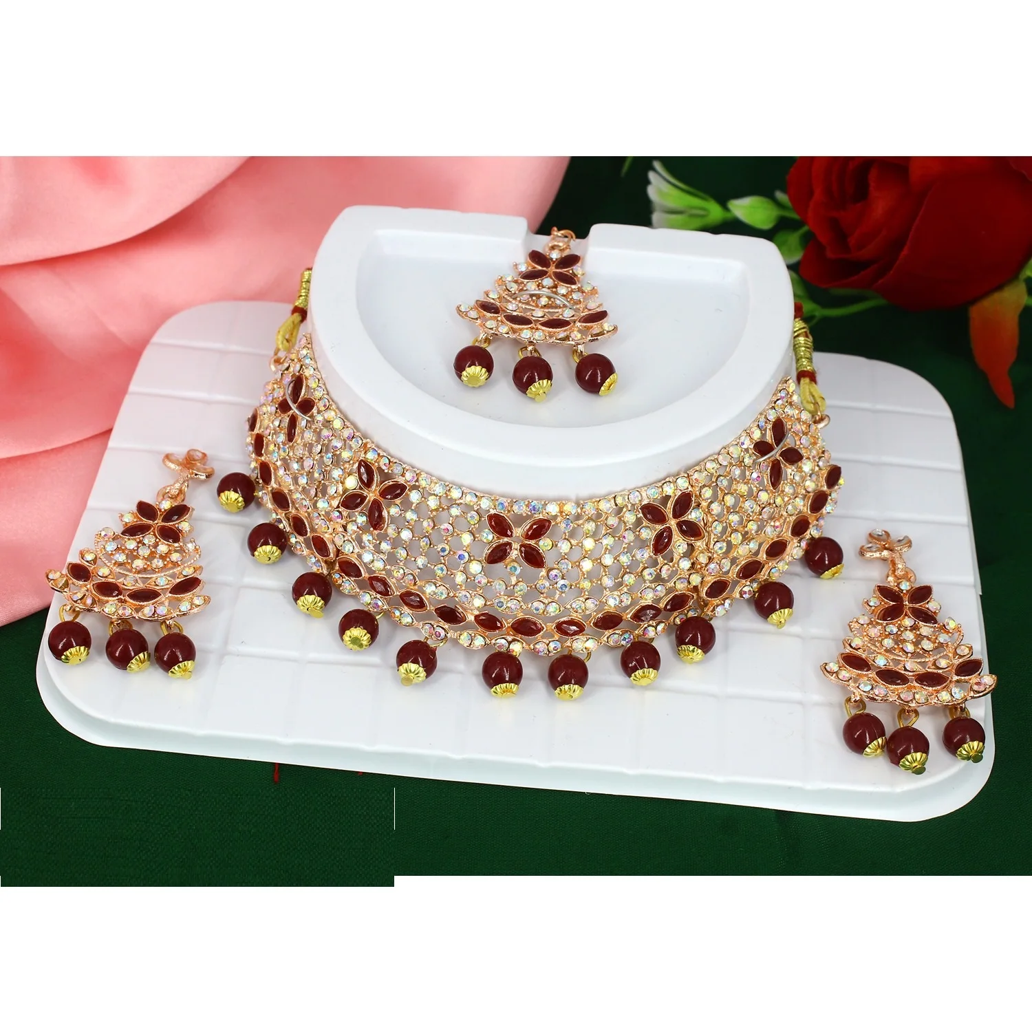 Jewellery Set Best Quality Diamond Stone Work Indian Uae Dubai