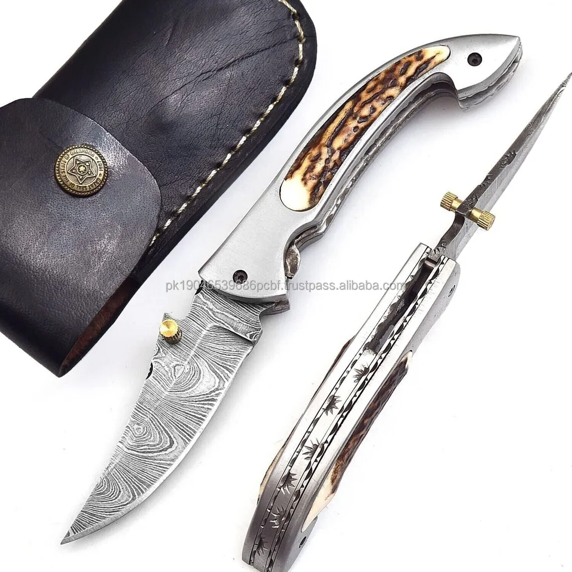 Real Damascus Steel Blade Liner Lock Folding Knife Pocket Tools With