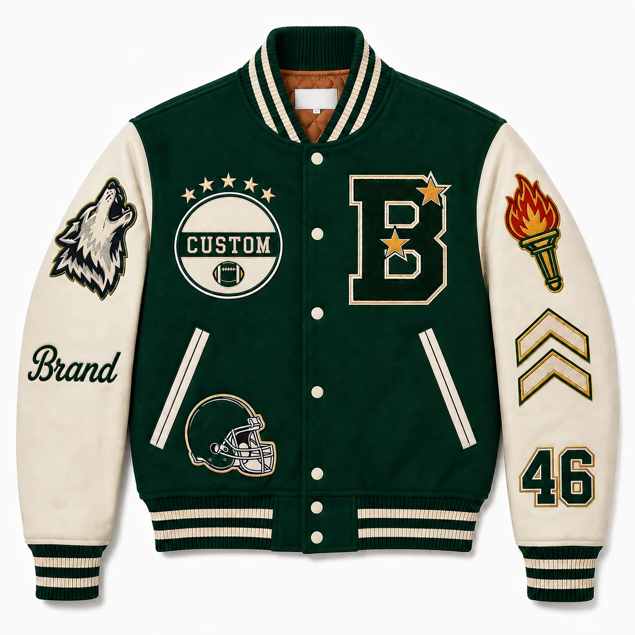Custom Green Varsity Jacket for Men Embroidered Letterman Baseball Bomber College Streetwear Casual Coat