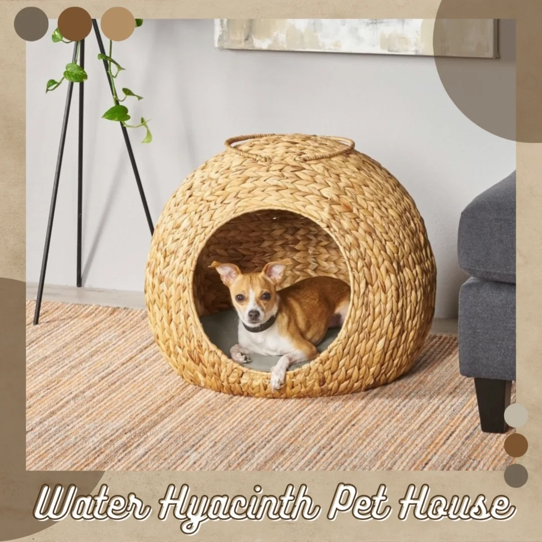 Water Hyacinth Natural Woven Pet House For Dogs And Cats Cat Shaped