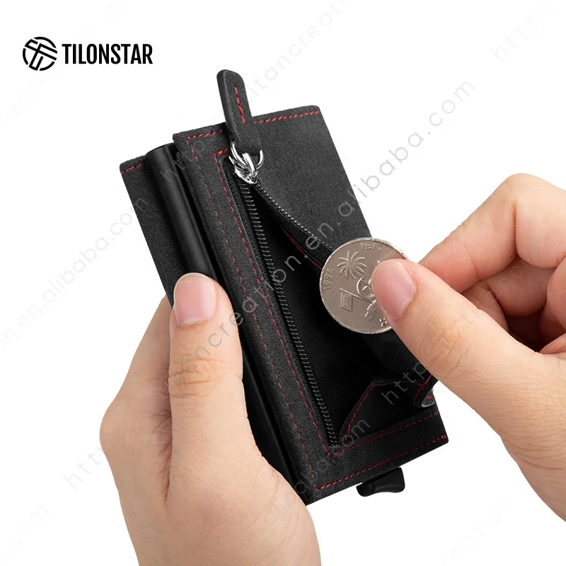 TILONSTAR TVC203a Pop up Wallet Automatic RFID Alcantara Leather Aluminum Card Holder