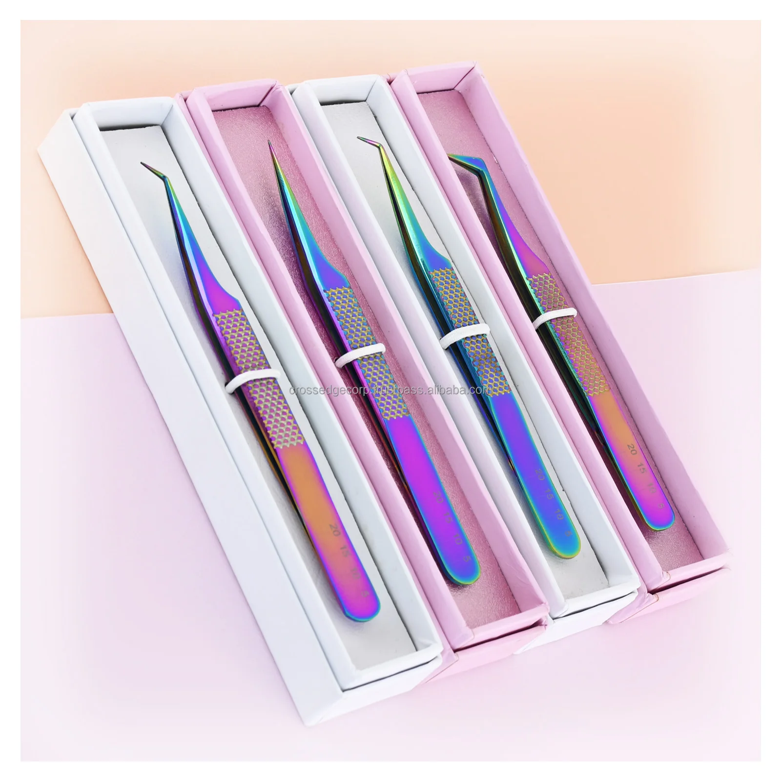 Fiber Tip Eyelash Extension Tweezers Custom Logo Pink Color Lash