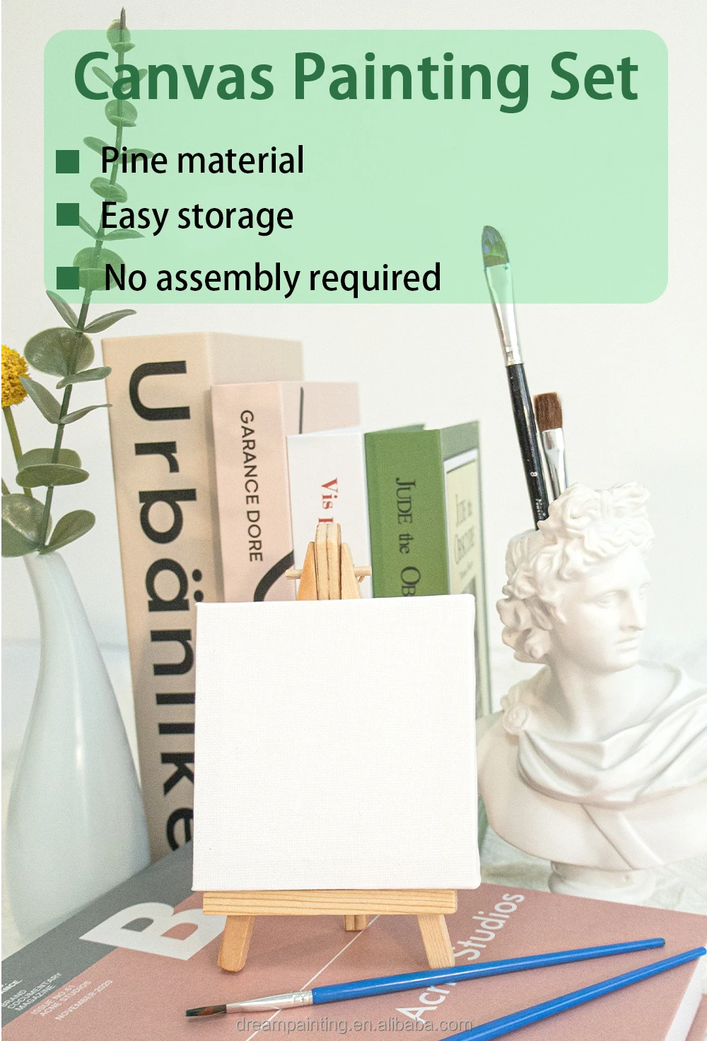 Acrylic Painting Set Desktop Wooden Easel Stretched Canvas Printing Diy